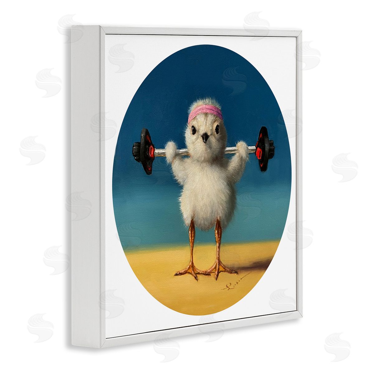 Lucia Heffernan Born Strong Little Chicken Bird Lifting Weights White Framed Glicee Wall Art Print
