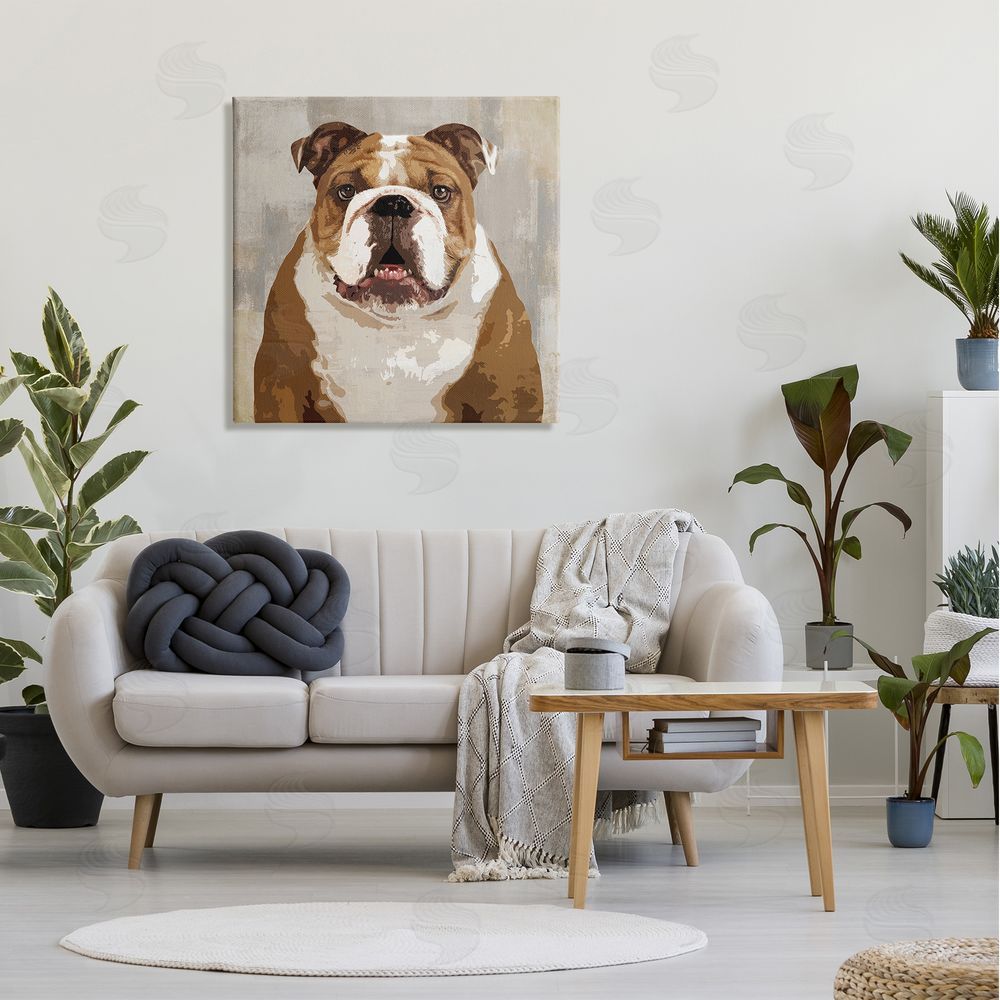 Keri Rodgers Bulldog Hungrily Waiting Dull Abstract Background Pet Collage Canvas Wall Art in Room