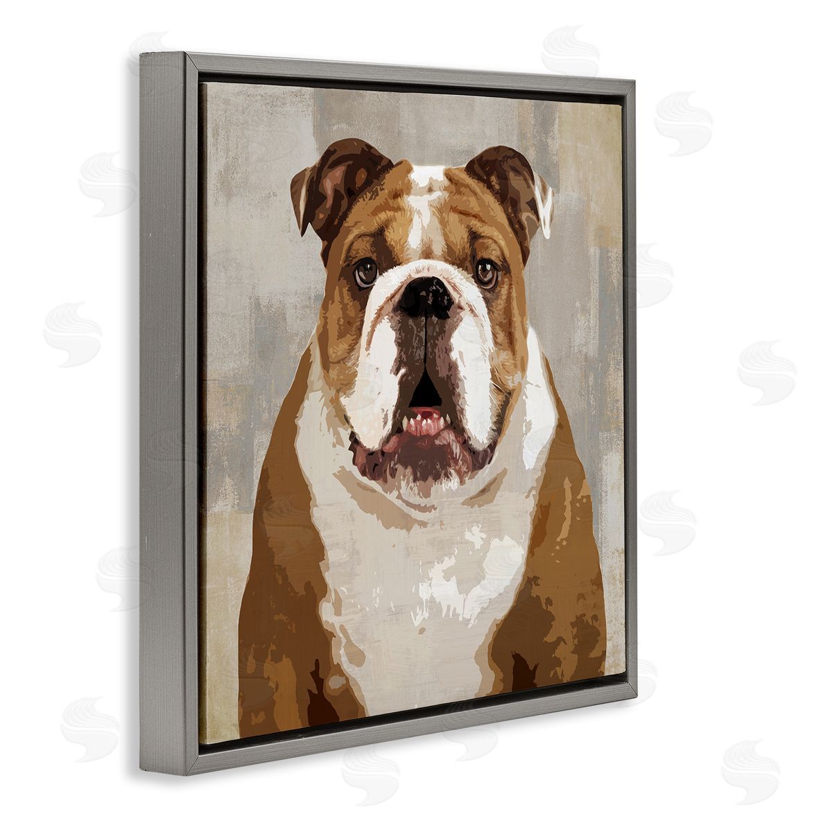 Keri Rodgers Bulldog Hungrily Waiting Dull Abstract Background Pet Collage Gray Floating Frame Canvas Wall Art Print