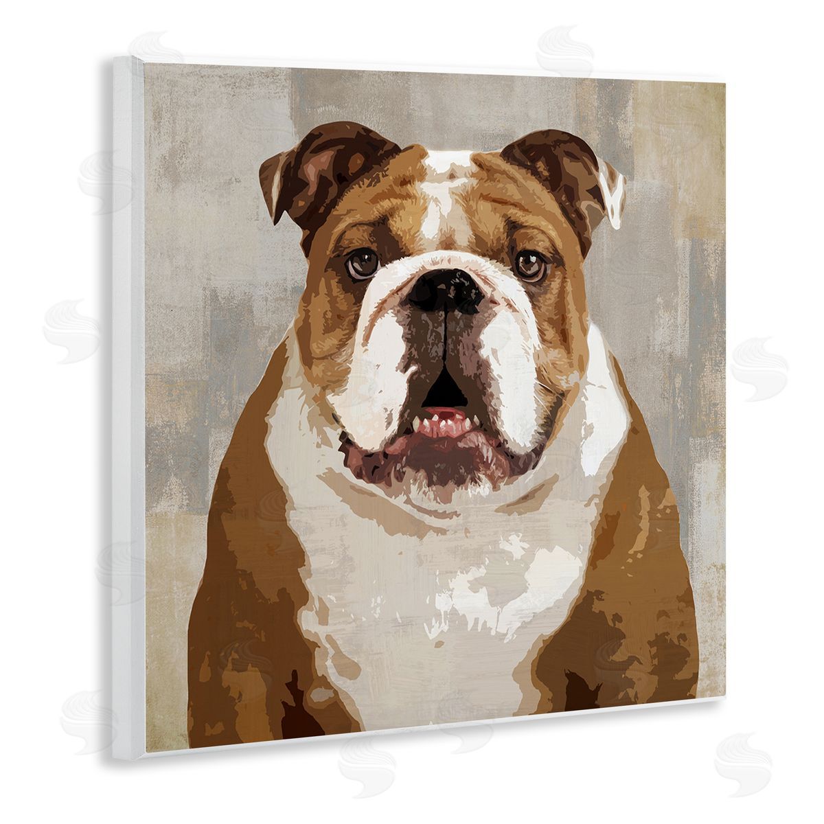 Keri Rodgers Bulldog Hungrily Waiting Dull Abstract Background Pet Collage Wooden Wall Plaque Art Print