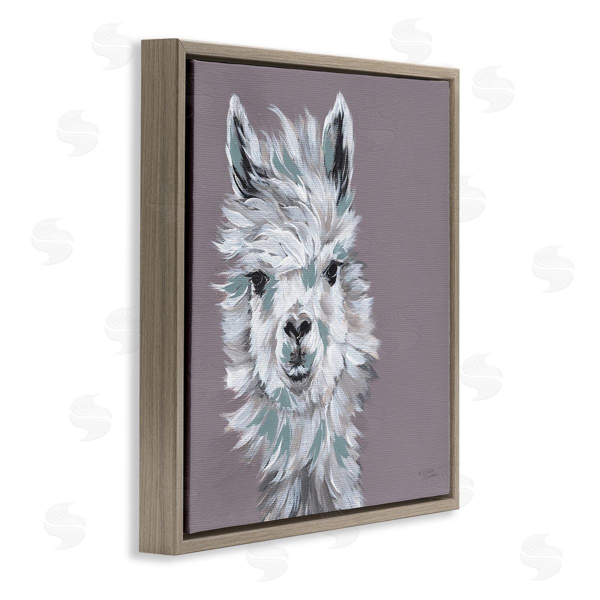 Michele Norman Adventurous Llama Breezy White Haired Alpaca Wise Glance Brown Floating Frame Canvas Wall Art Print