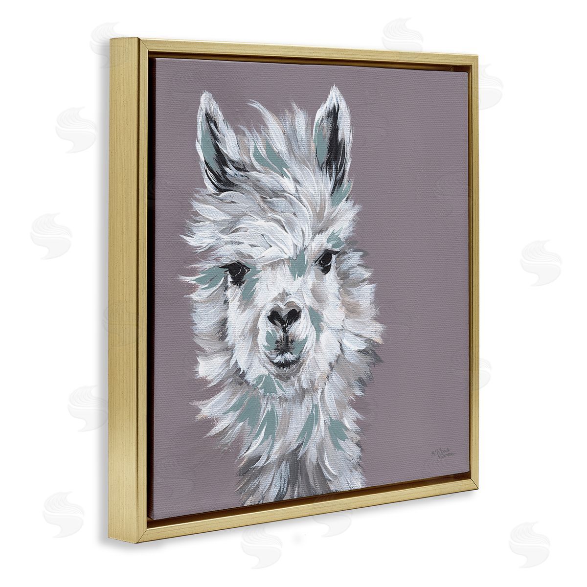 Michele Norman Adventurous Llama Breezy White Haired Alpaca Wise Glance Gold Floating Frame Canvas Wall Art Print