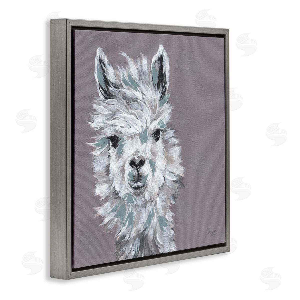 Michele Norman Adventurous Llama Breezy White Haired Alpaca Wise Glance Gray Floating Frame Canvas Wall Art Print