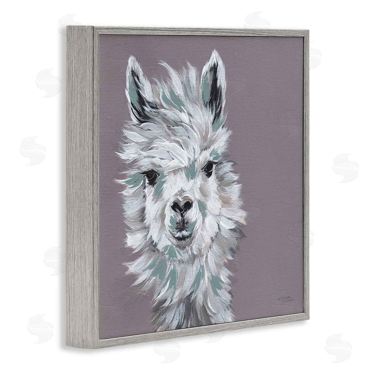 Michele Norman Adventurous Llama Breezy White Haired Alpaca Wise Glance Gray Framed Glicee Wall Art Print