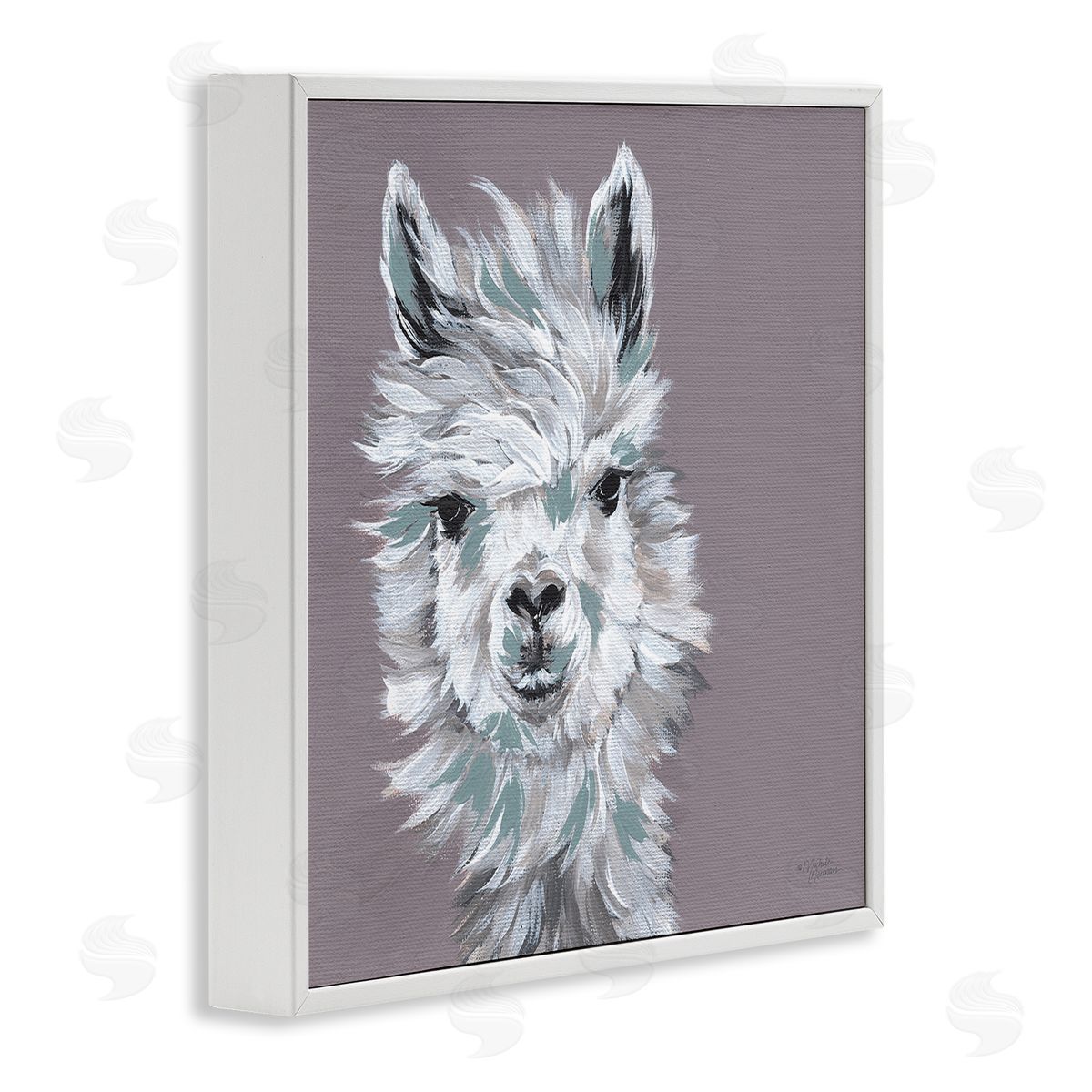 Michele Norman Adventurous Llama Breezy White Haired Alpaca Wise Glance White Framed Glicee Wall Art Print