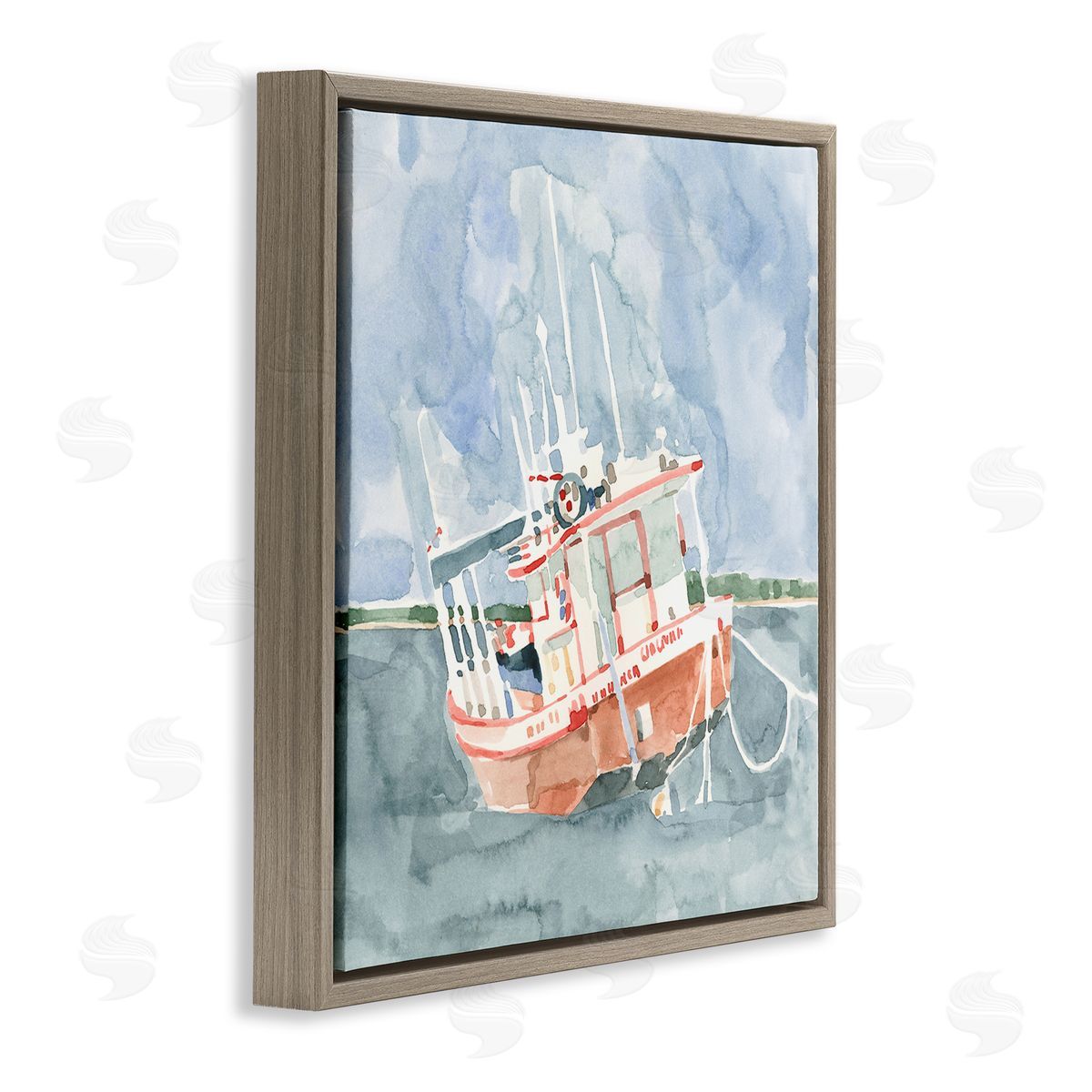 Emma Caroline Coast Guard Boat Transportation Ocean Watercraft  Brown Floating Frame Canvas Wall Art Print