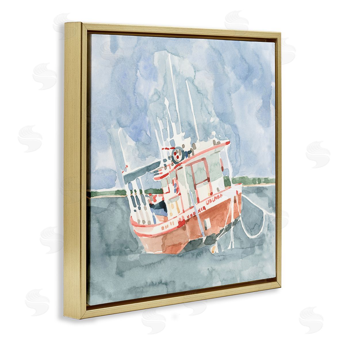 Emma Caroline Coast Guard Boat Transportation Ocean Watercraft  Gold Floating Frame Canvas Wall Art Print