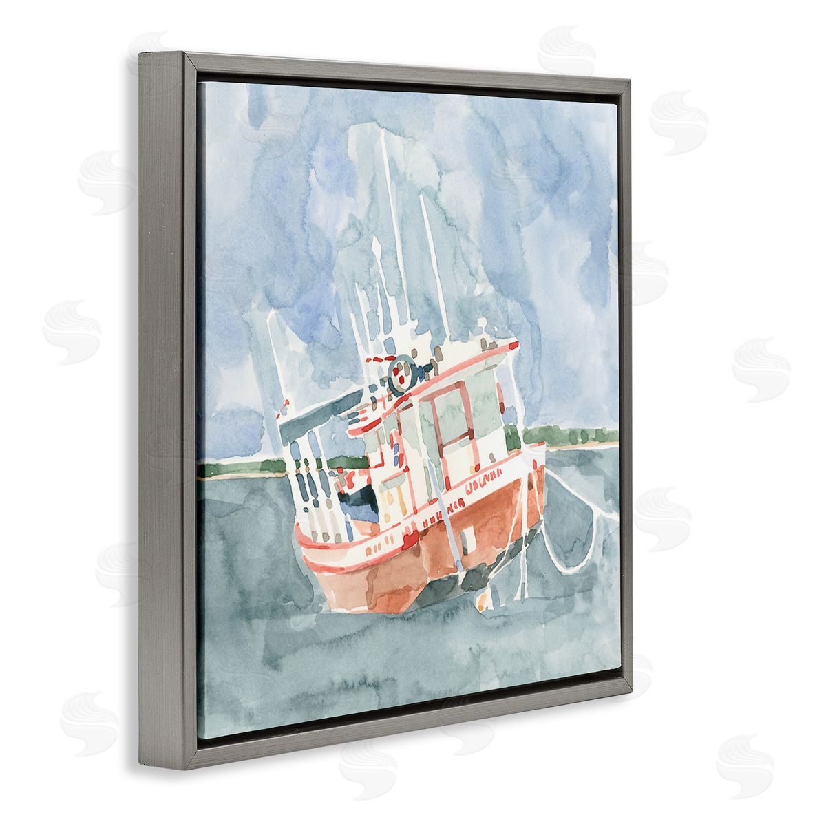 Emma Caroline Coast Guard Boat Transportation Ocean Watercraft  Gray Floating Frame Canvas Wall Art Print