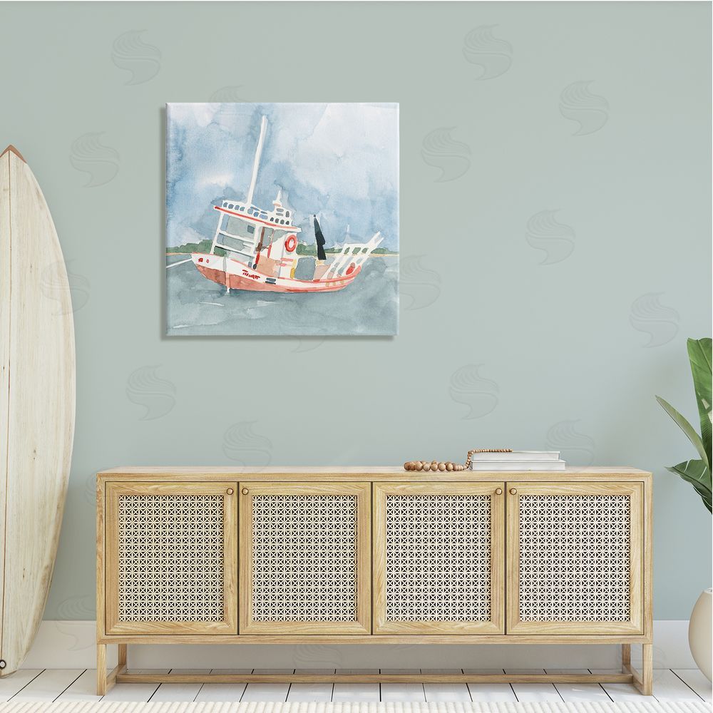 Emma Caroline Fishing Boat Sea Travel Vessel Watercolor Painting Canvas Wall Art in Room
