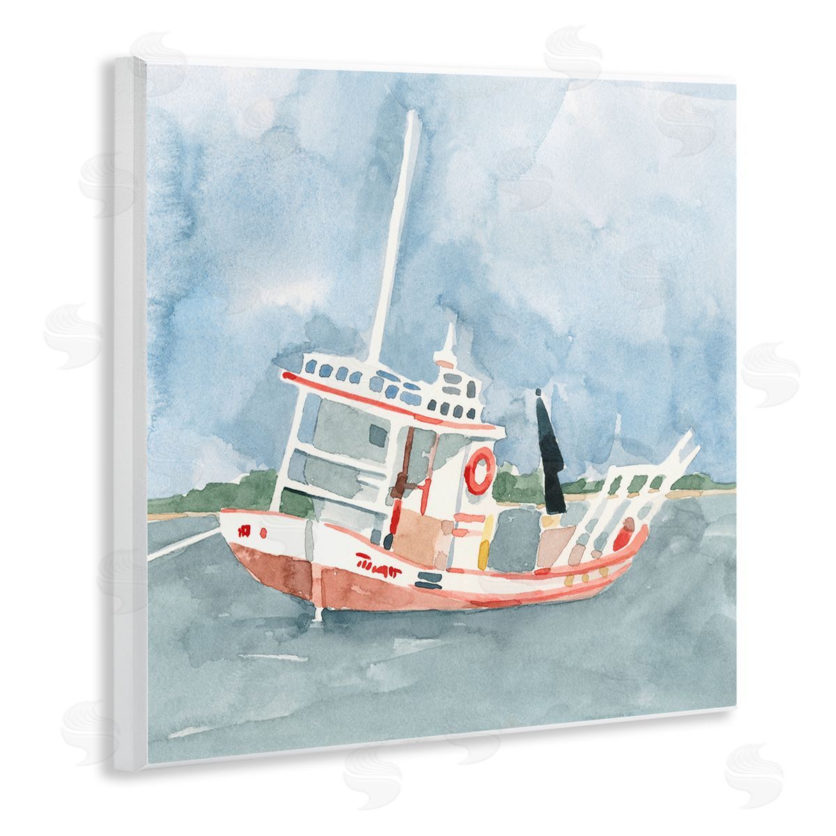 Emma Caroline Fishing Boat Sea Travel Vessel Watercolor Painting Wooden Wall Plaque Art Print