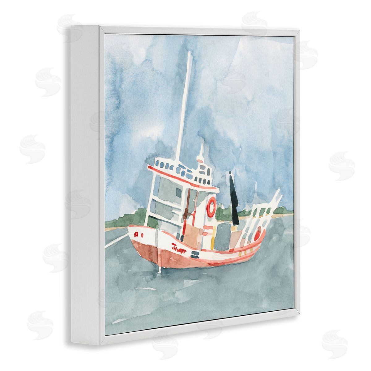 Emma Caroline Fishing Boat Sea Travel Vessel Watercolor Painting White Framed Glicee Wall Art Print