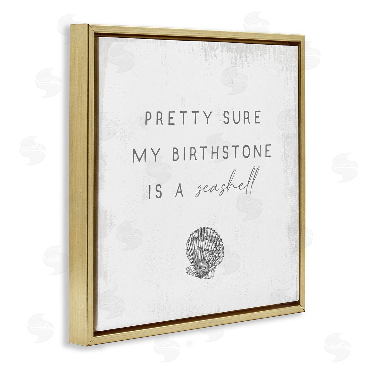 Stupell Studio My Birthstone Is Seashell Vintage Inspirational Saying Gold Floating Frame Canvas Wall Art Print
