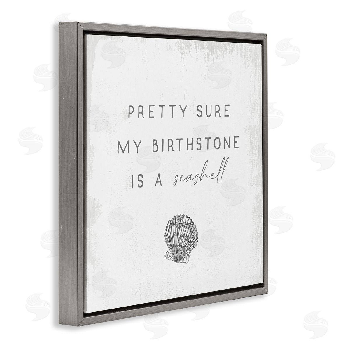 Stupell Studio My Birthstone Is Seashell Vintage Inspirational Saying Gray Floating Frame Canvas Wall Art Print