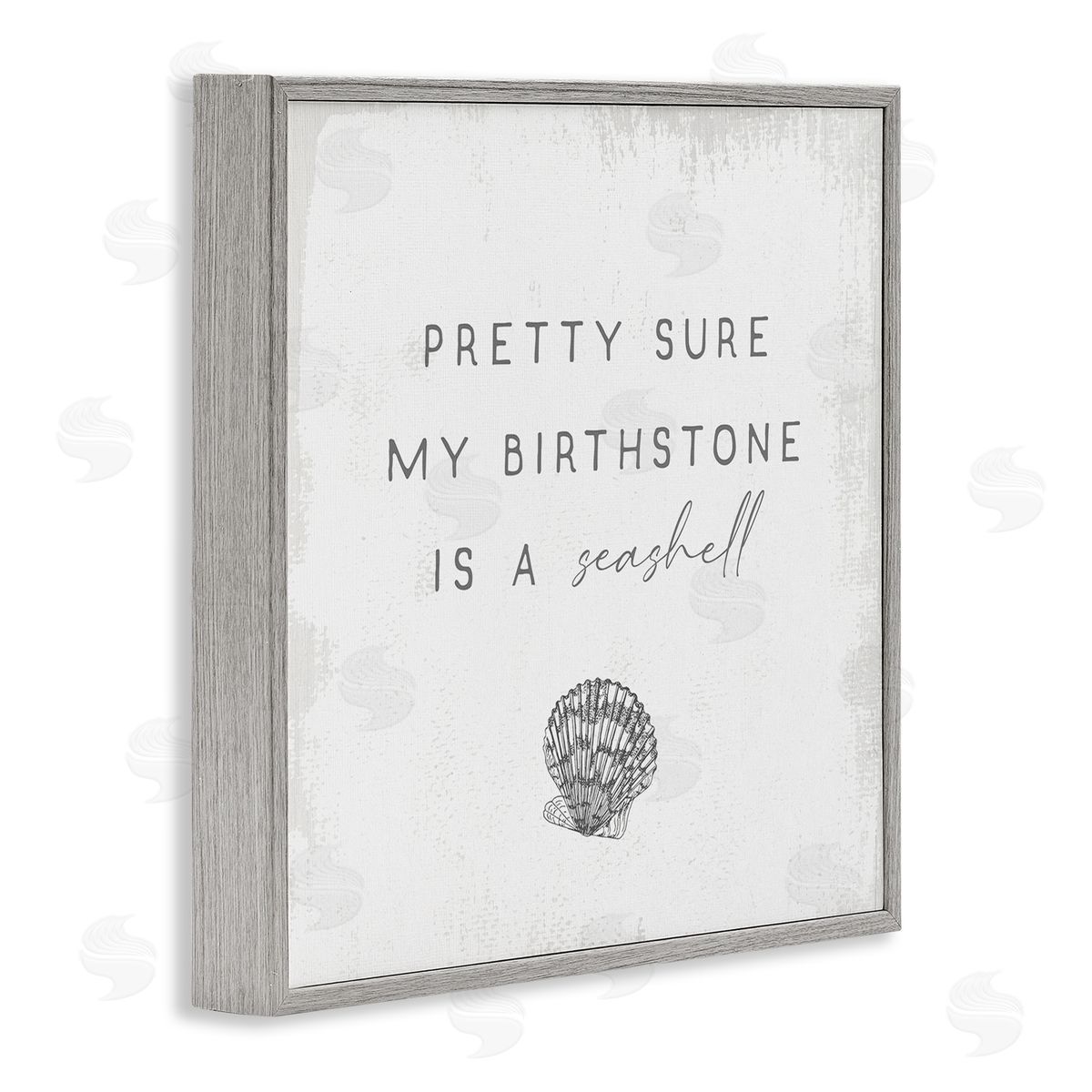 Stupell Studio My Birthstone Is Seashell Vintage Inspirational Saying Gray Framed Glicee Wall Art Print