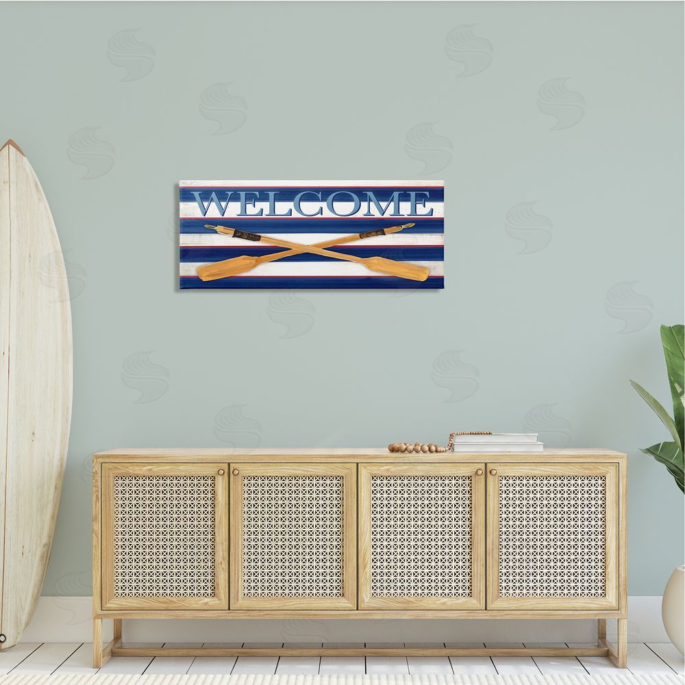 Julie DeRice Welcome Oars Symbol Water Waves Patterned Sign
