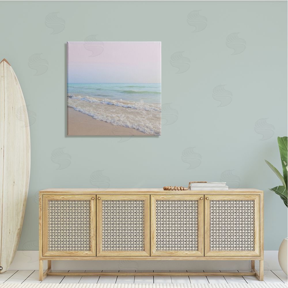 Dan Meneely Aesthetic Beach Pastel Foamy Waves Pink Skies  Canvas Wall Art in Room