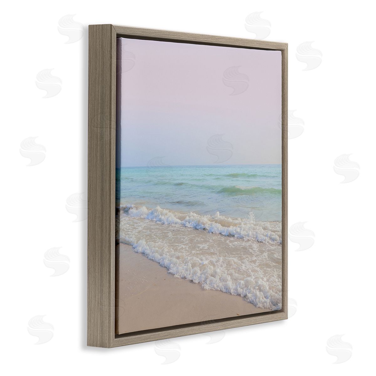 Dan Meneely Aesthetic Beach Pastel Foamy Waves Pink Skies  Brown Floating Frame Canvas Wall Art Print