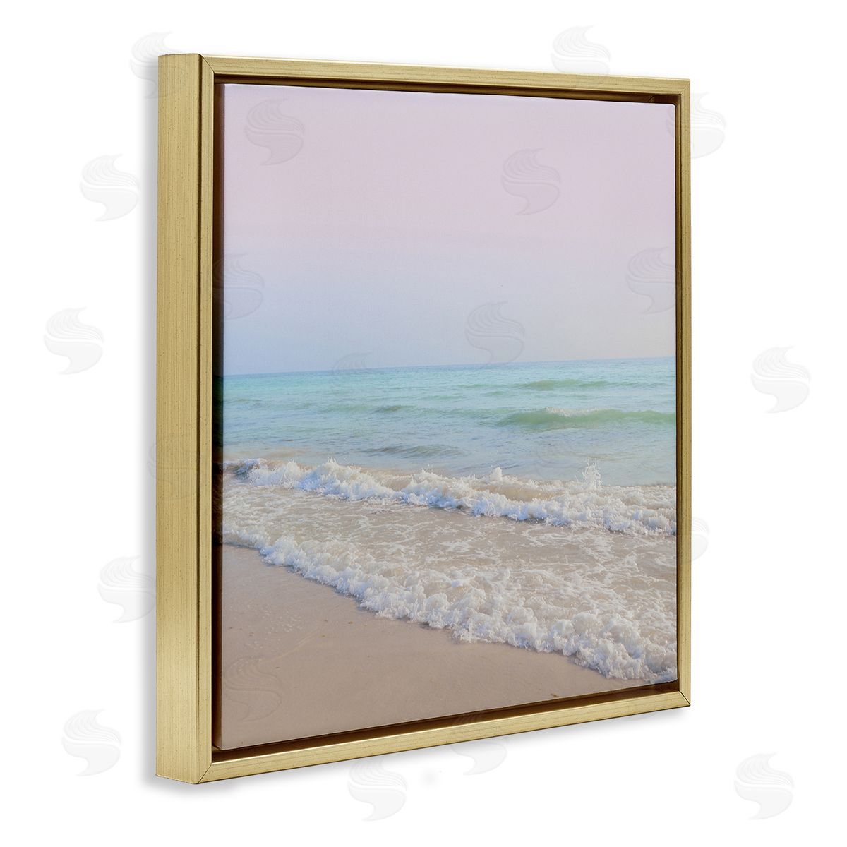 Dan Meneely Aesthetic Beach Pastel Foamy Waves Pink Skies  Gold Floating Frame Canvas Wall Art Print