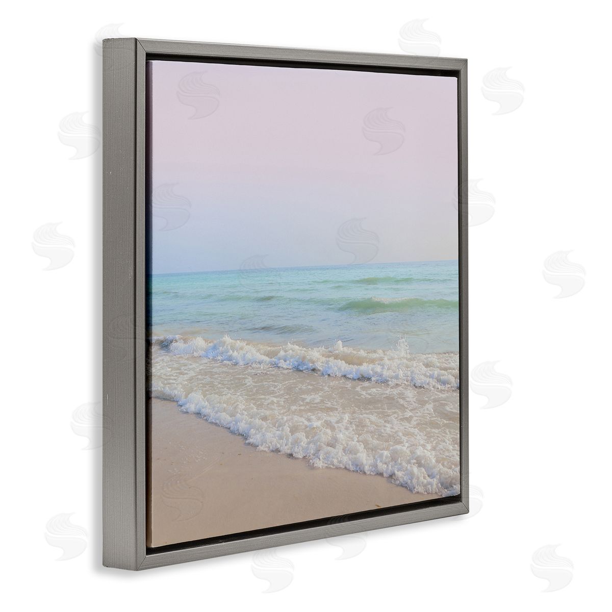 Dan Meneely Aesthetic Beach Pastel Foamy Waves Pink Skies  Gray Floating Frame Canvas Wall Art Print