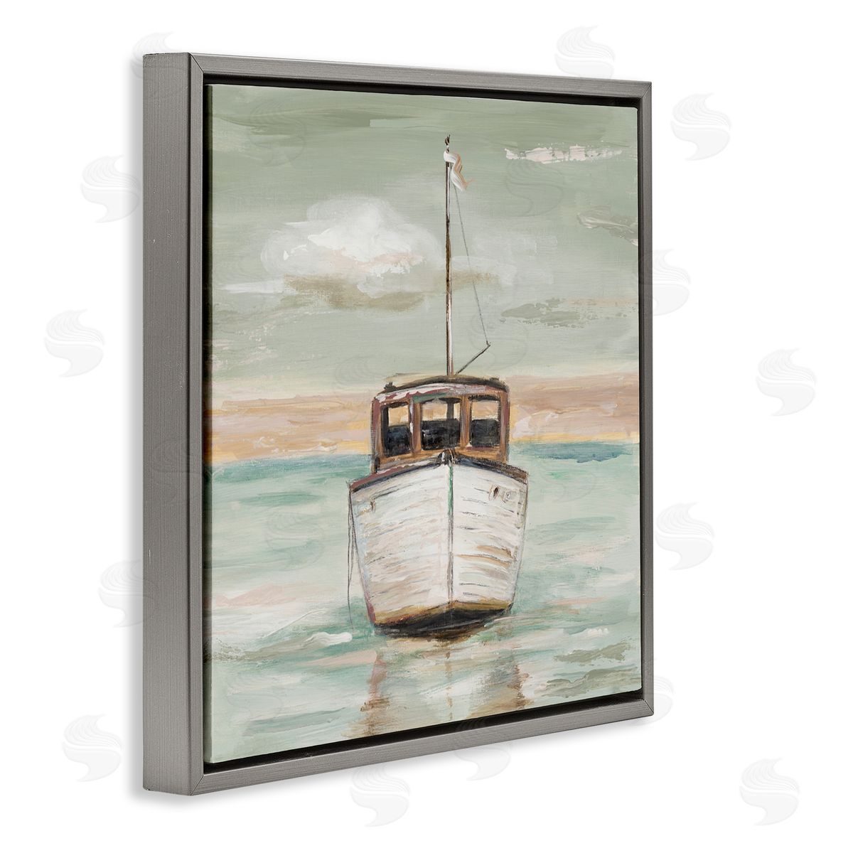 Patricia Pinto Navigating Water Vessel Ocean Crossroads Sunset Painting Gray Floating Frame Canvas Wall Art Print