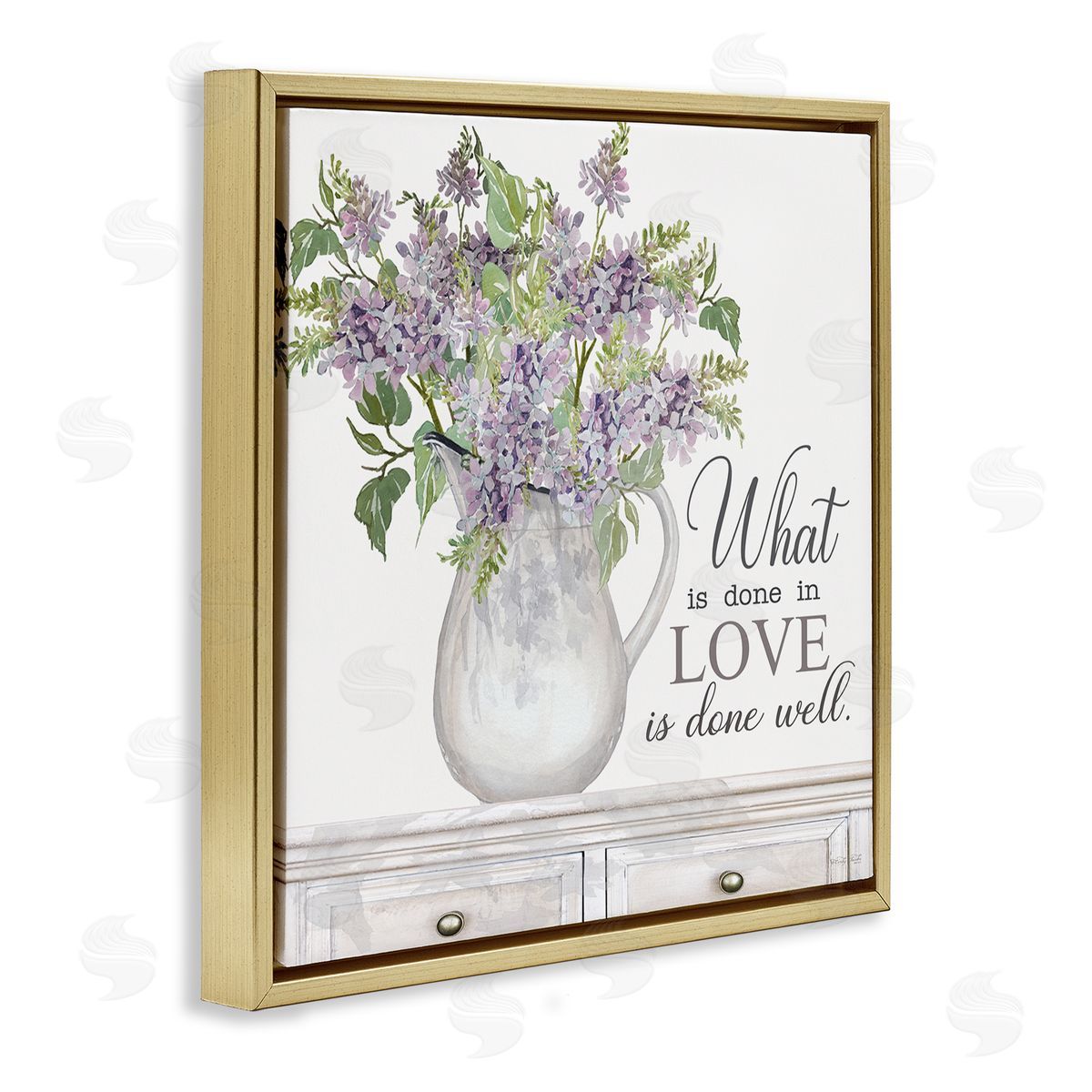 Cindy Jacobs Do with Love Lilies Water Jug Traditional Furniture   Gold Floating Frame Canvas Wall Art Print