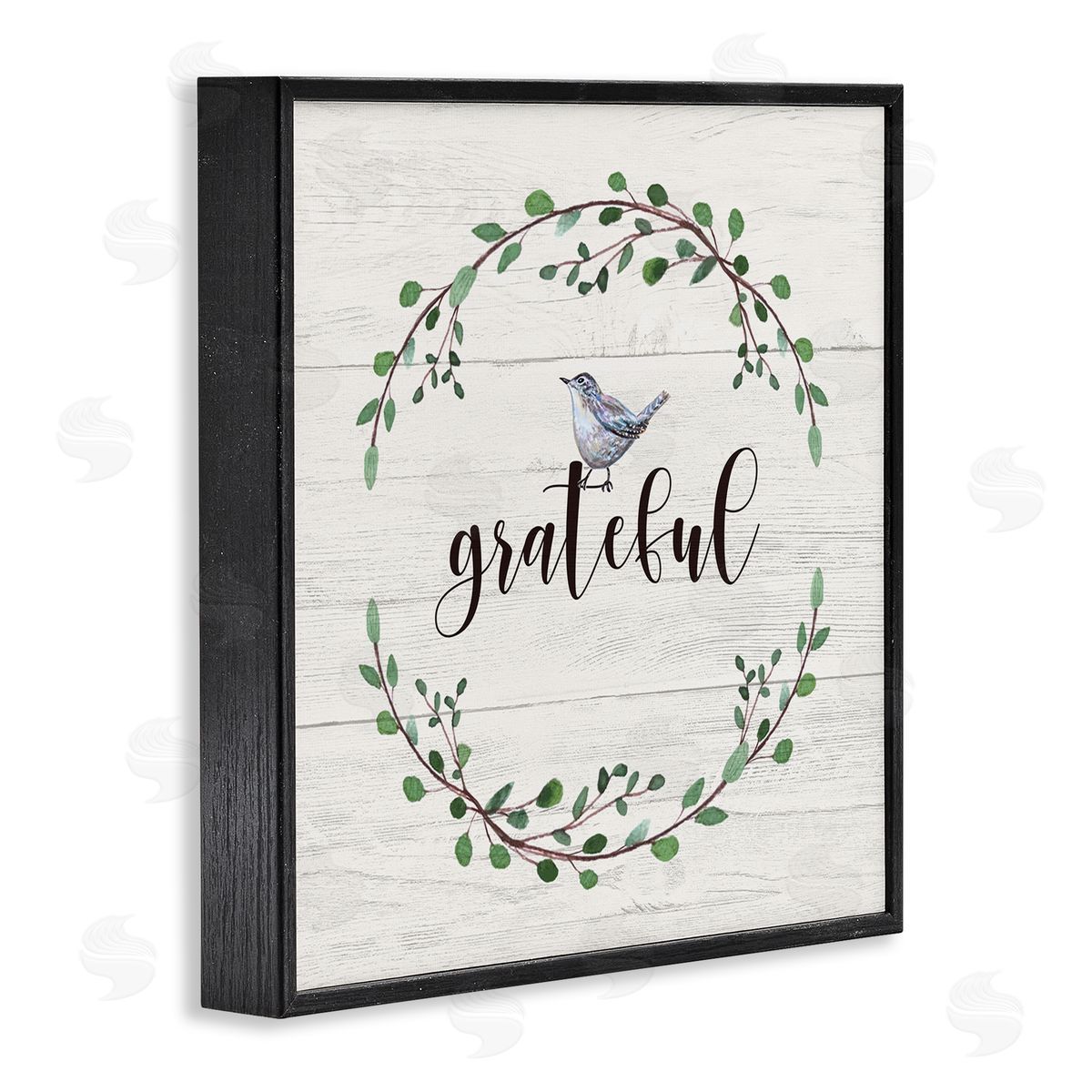 Elizabeth Tyndall Grateful Bird Crown Laurel Twigs Foliage Country Pattern Black Framed Glicee Wall Art Print