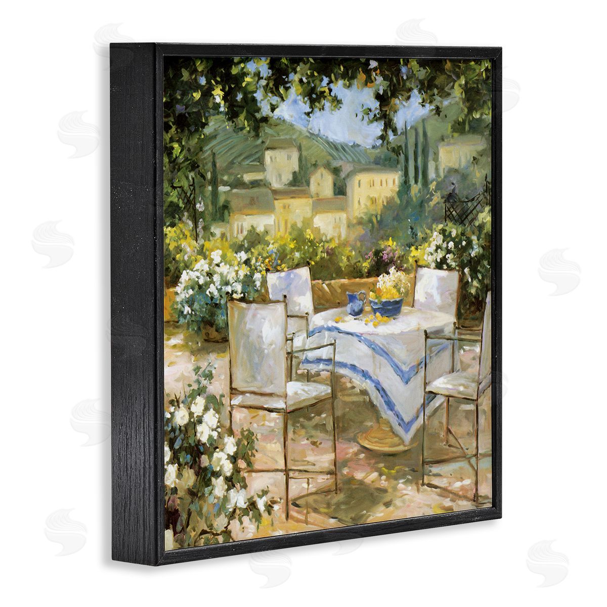JG Studios Tuscan Terrace Vineyard French Picnic Courtyard Villa Scenery Black Framed Glicee Wall Art Print