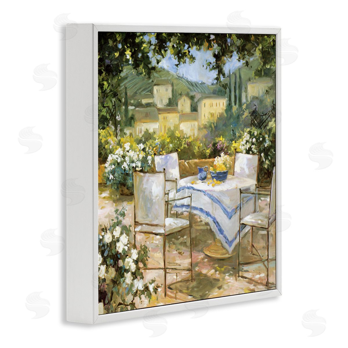 JG Studios Tuscan Terrace Vineyard French Picnic Courtyard Villa Scenery White Framed Glicee Wall Art Print
