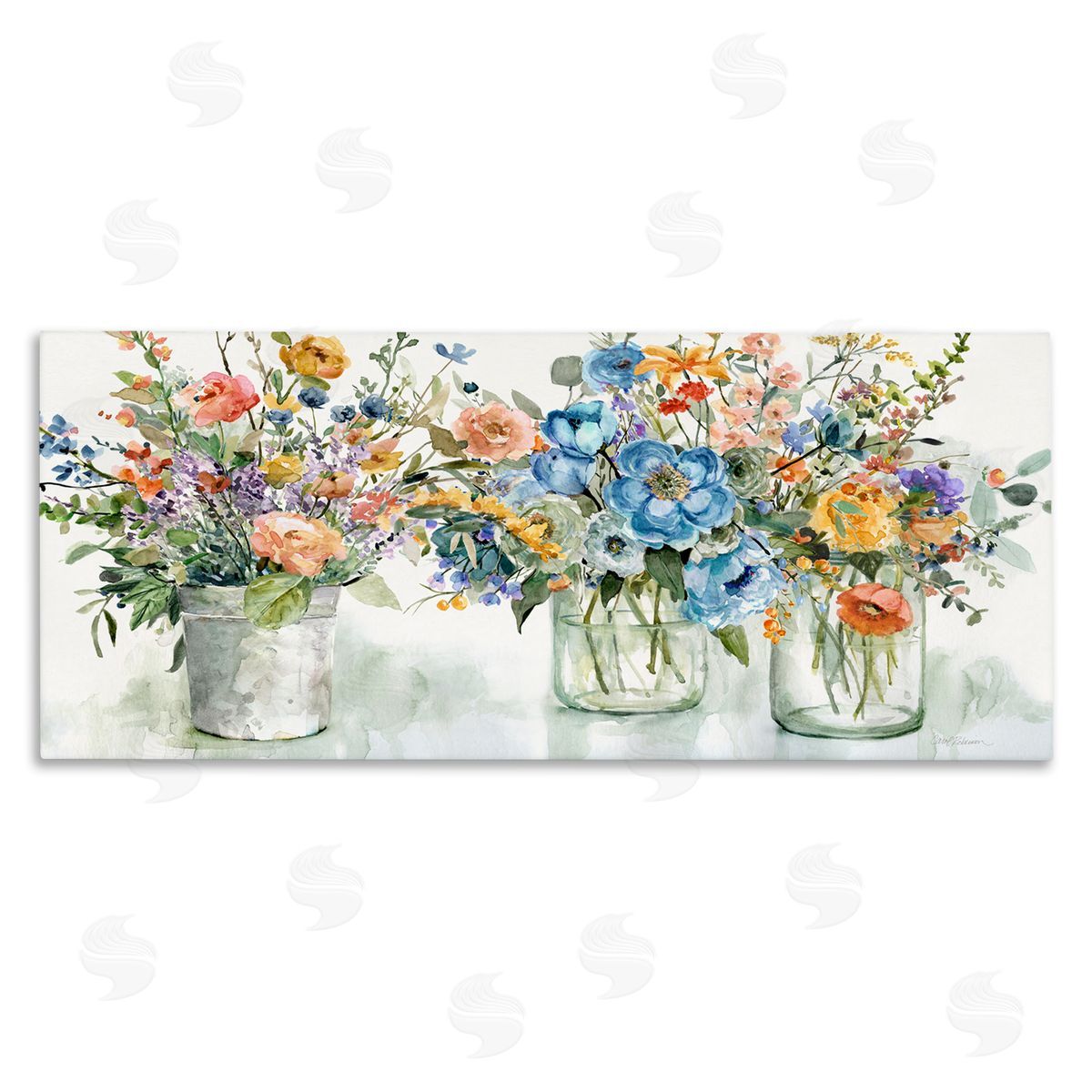 French Cottage Flower Jars Canvas Wall Art, Home Decor by Carol Robinson