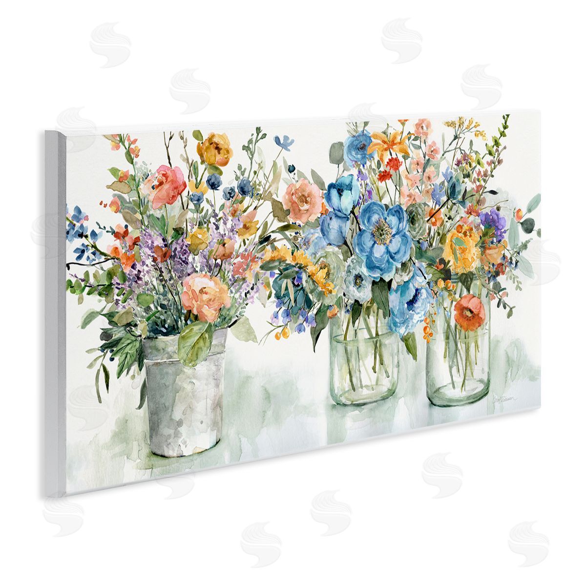 French Cottage Flower Jars Wood Plaque Wall Art, Home Decor by Carol Robinson