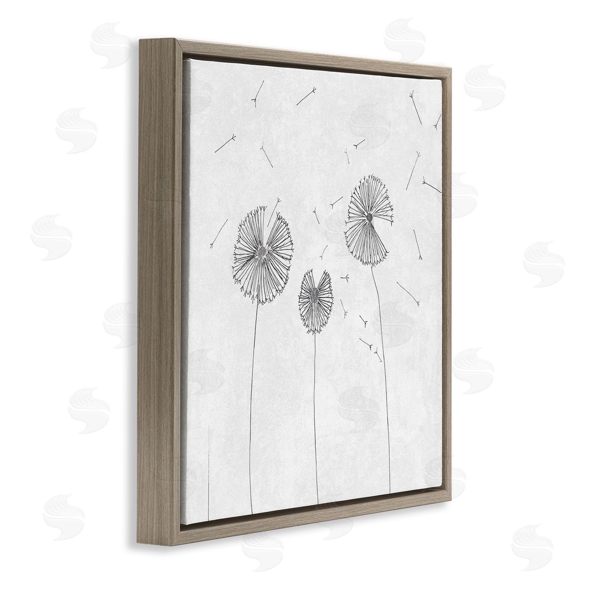 Cloverfield & Co. Dandelion Florals Flying Seeds Flower Line Art Drawing Brown Floating Frame Canvas Wall Art Print
