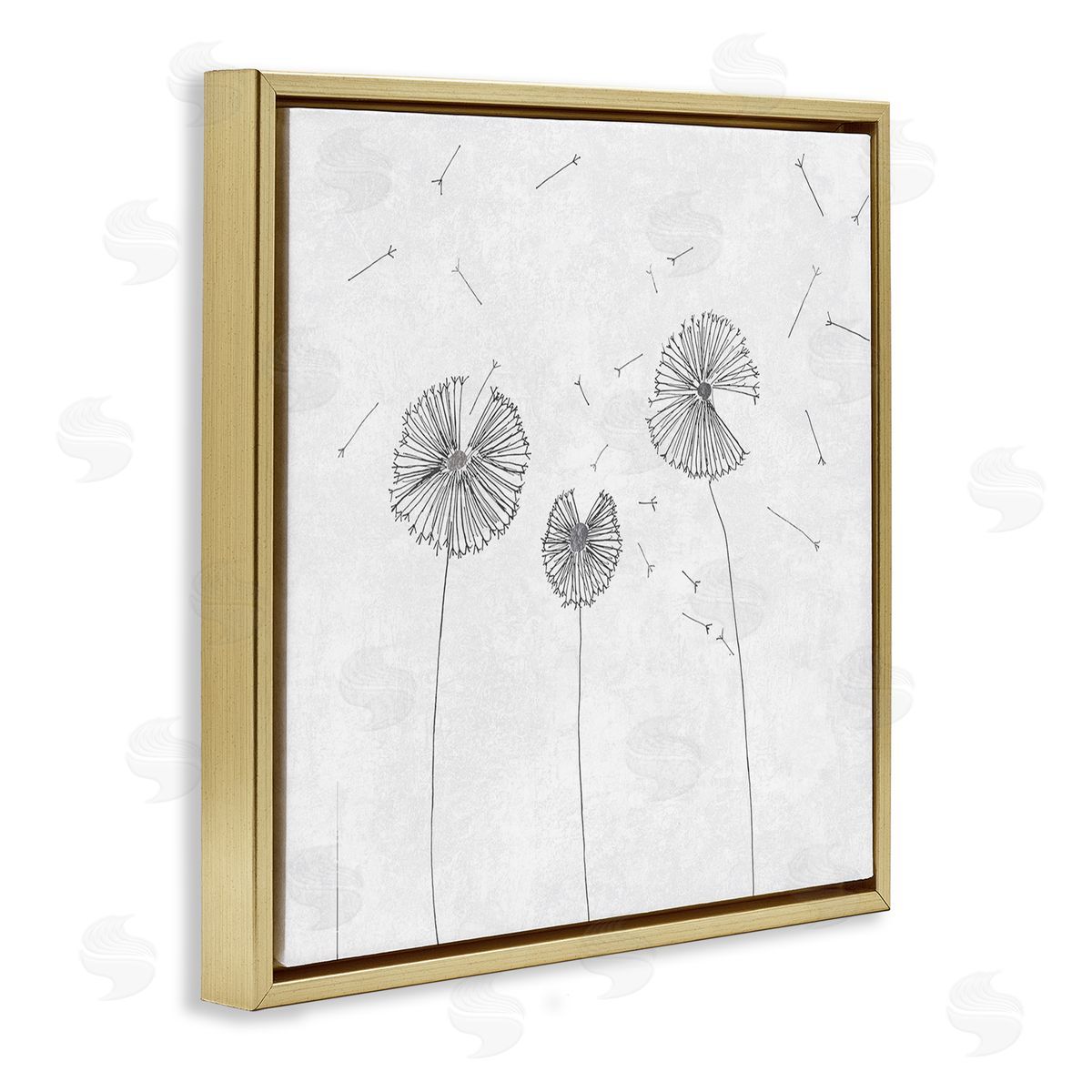 Cloverfield & Co. Dandelion Florals Flying Seeds Flower Line Art Drawing Gold Floating Frame Canvas Wall Art Print