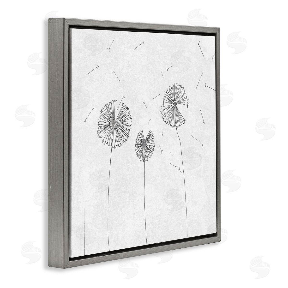 Cloverfield & Co. Dandelion Florals Flying Seeds Flower Line Art Drawing Gray Floating Frame Canvas Wall Art Print