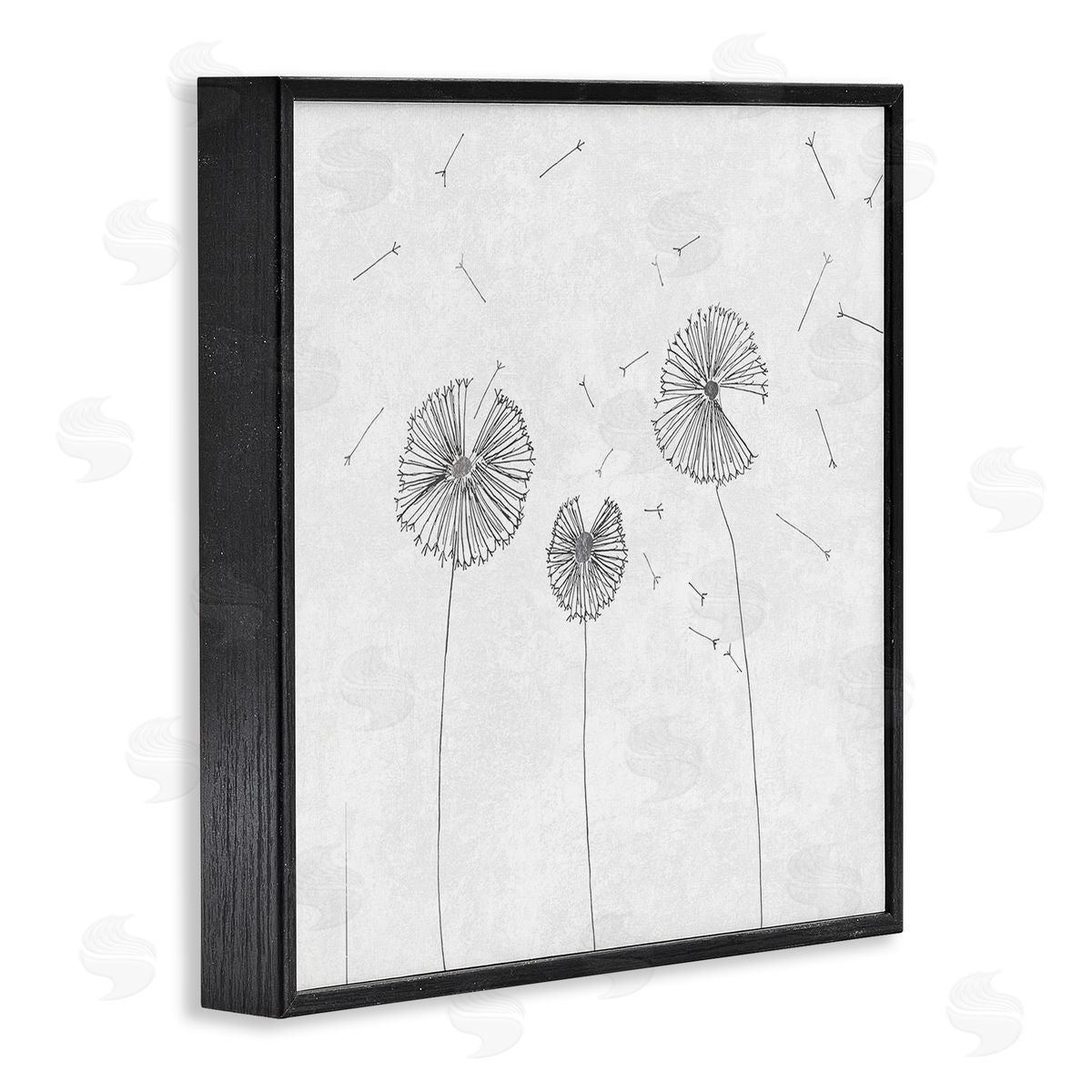 Cloverfield & Co. Dandelion Florals Flying Seeds Flower Line Art Drawing Black Framed Glicee Wall Art Print