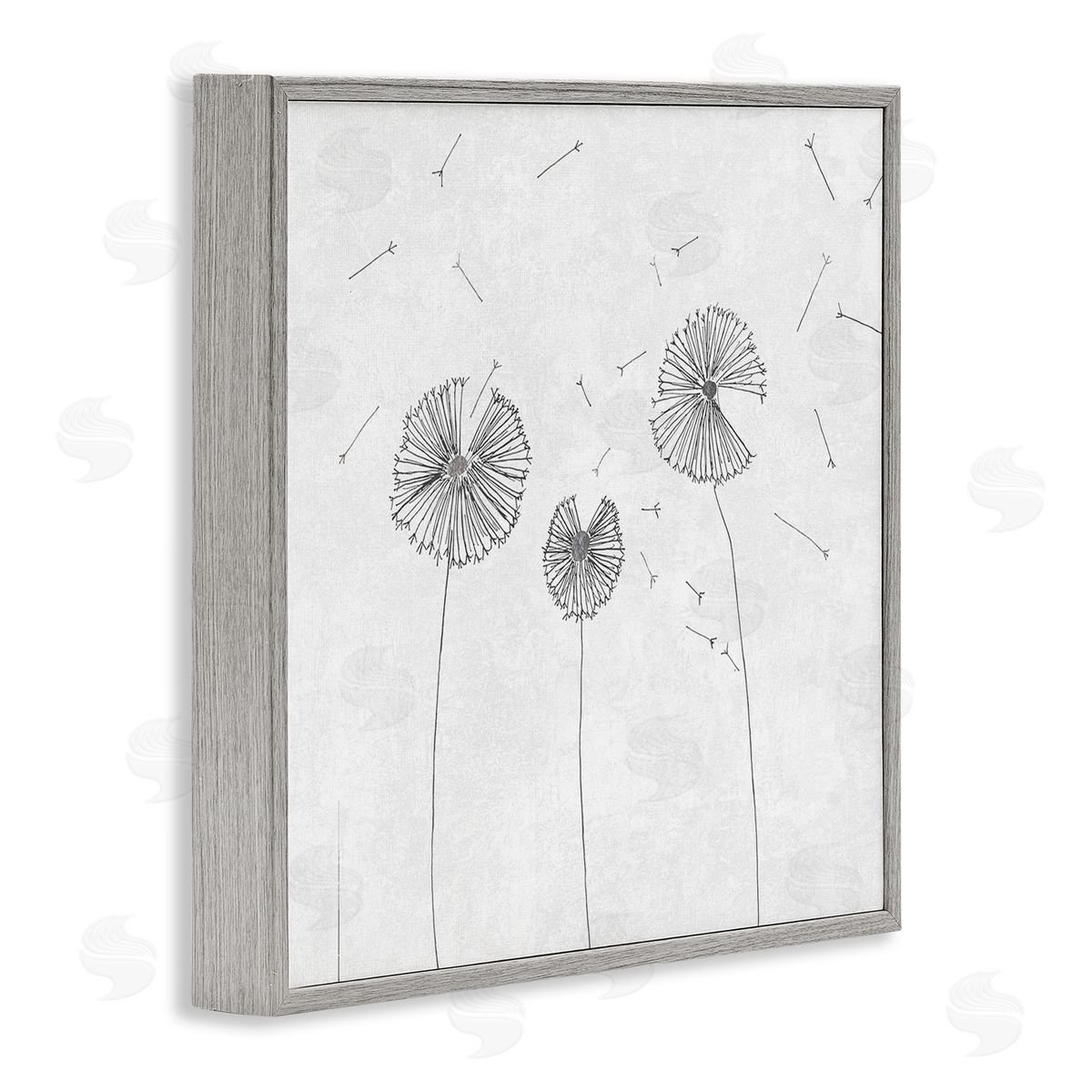 Cloverfield & Co. Dandelion Florals Flying Seeds Flower Line Art Drawing Gray Framed Glicee Wall Art Print