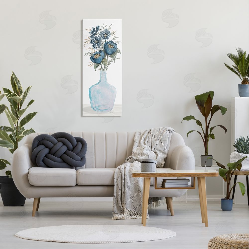 Cindy Jacobs Blue Poppies Blossoms Transparent Glass Vase Bouquet