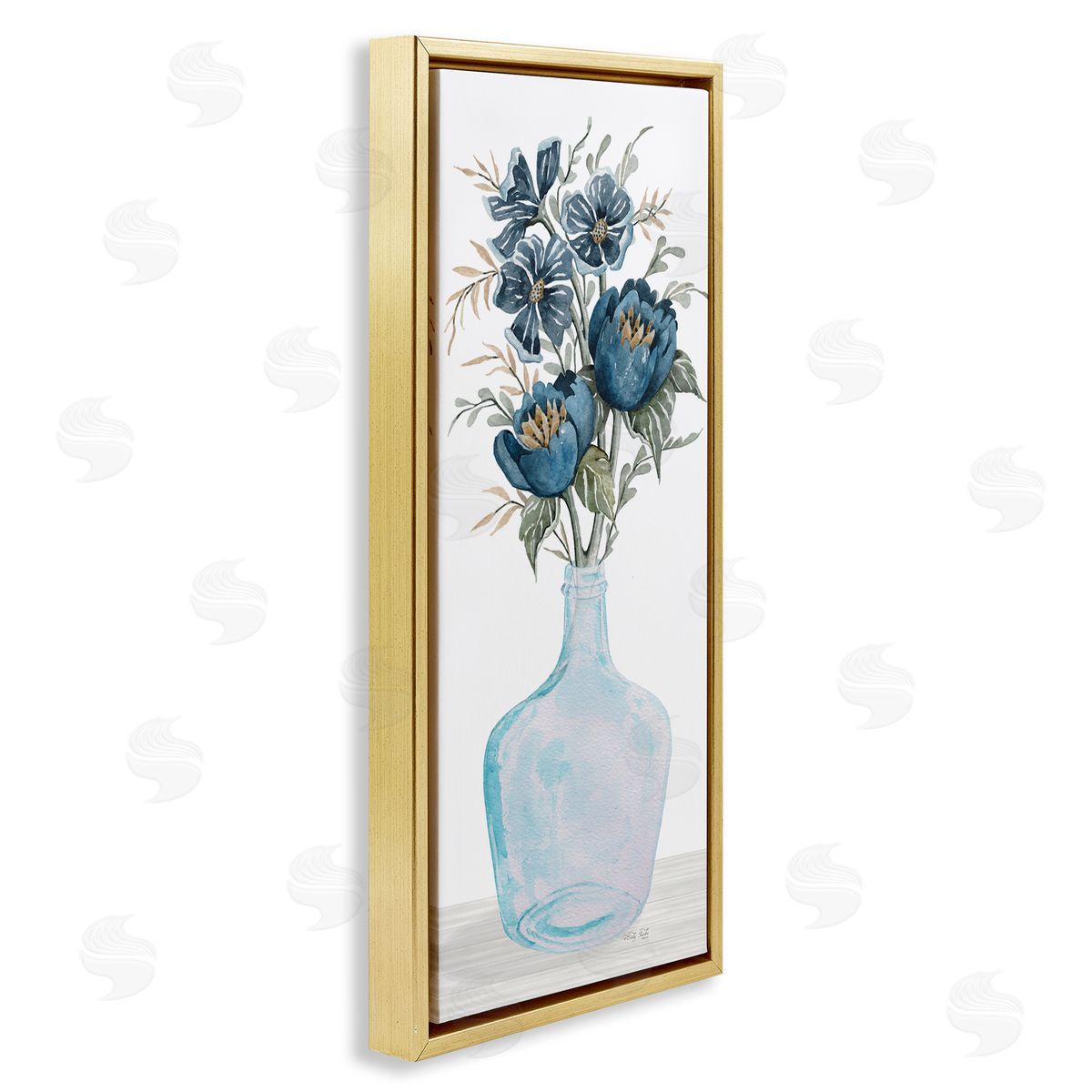 Cindy Jacobs Blue Poppies Blossoms Transparent Glass Vase Bouquet