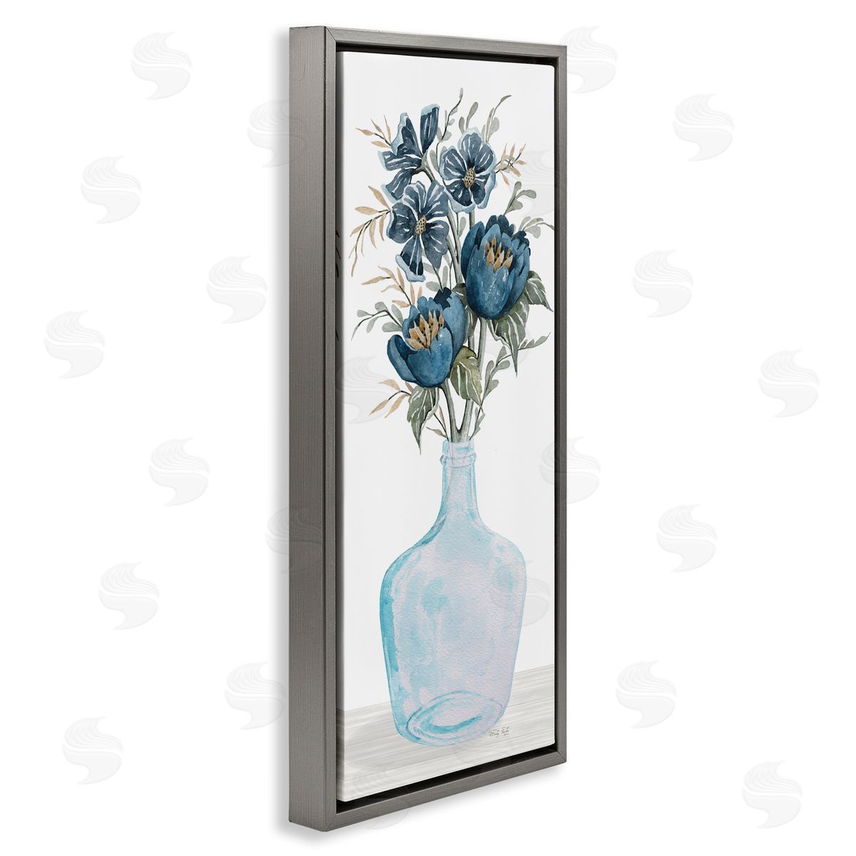 Cindy Jacobs Blue Poppies Blossoms Transparent Glass Vase Bouquet