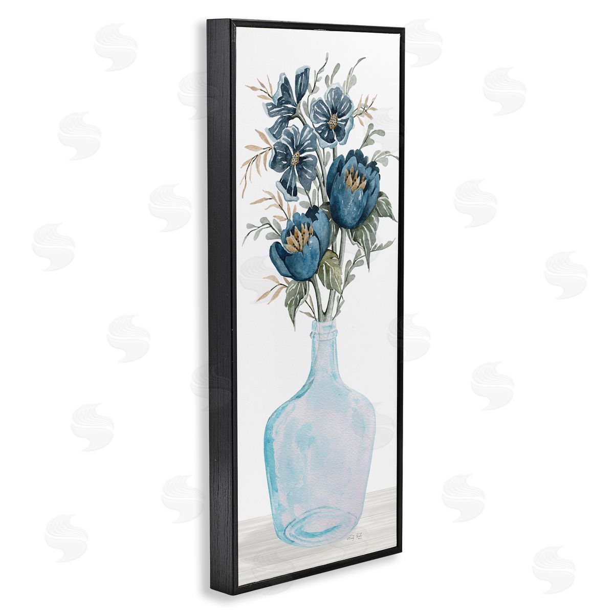 Cindy Jacobs Blue Poppies Blossoms Transparent Glass Vase Bouquet