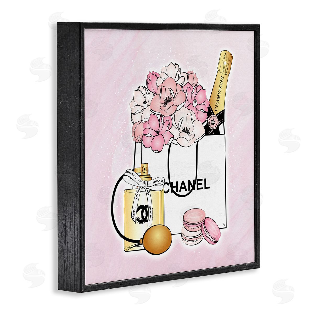 Martina Pavlova Golden Perfume Flowered Fashion Shopping Bag Confectionary Macaroons  Black Framed Glicee Wall Art Print