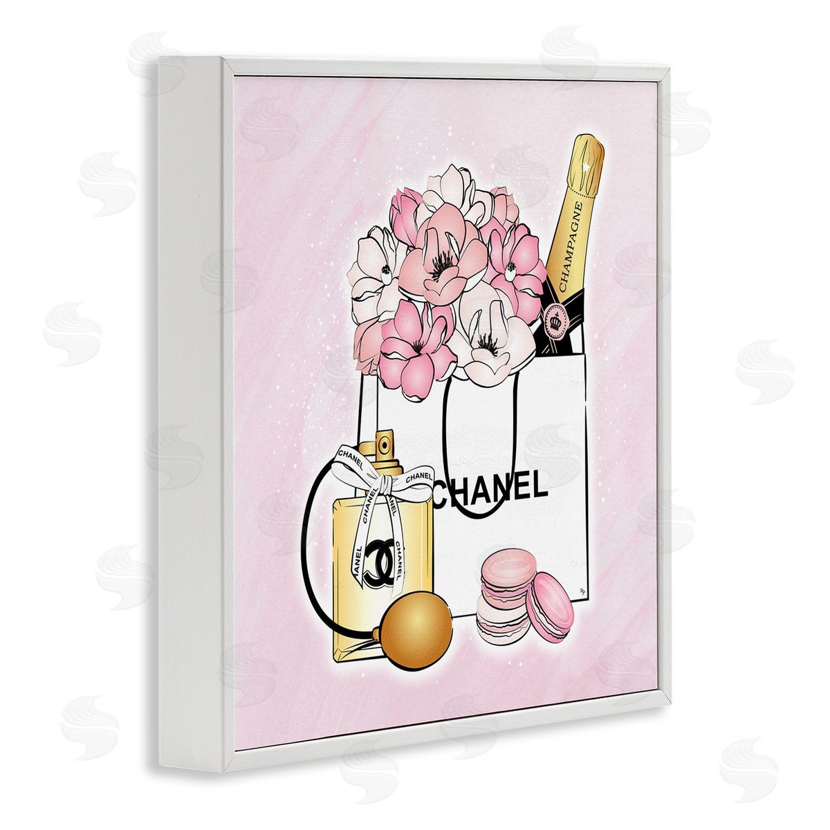 Martina Pavlova Golden Perfume Flowered Fashion Shopping Bag Confectionary Macaroons  White Framed Glicee Wall Art Print