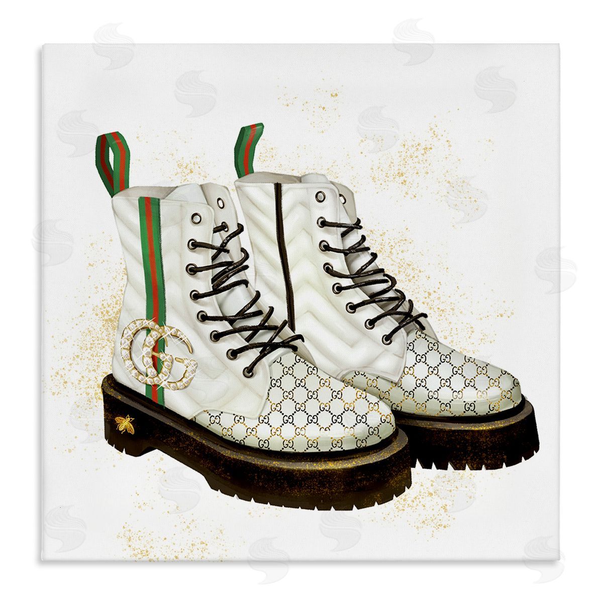 Ziwei Li Luxury Shoes Fashion Glam Gold Silver Diamond Pattern Stretched Canvas Wall Art Print