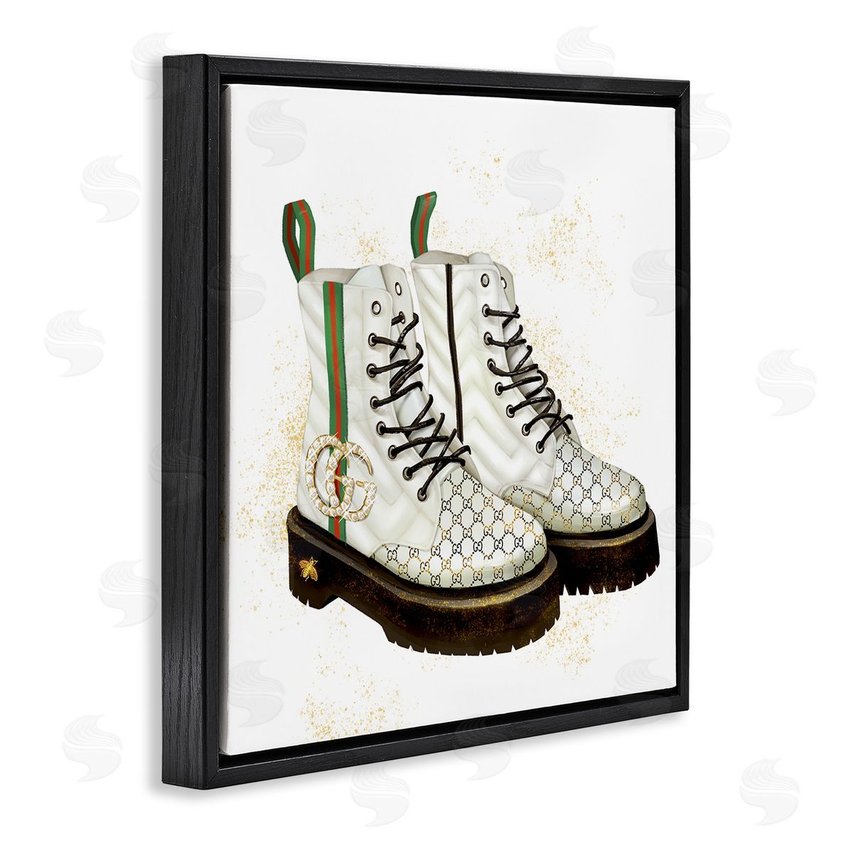 Ziwei Li Luxury Shoes Fashion Glam Gold Silver Diamond Pattern Black Floating Frame Canvas Wall Art Print