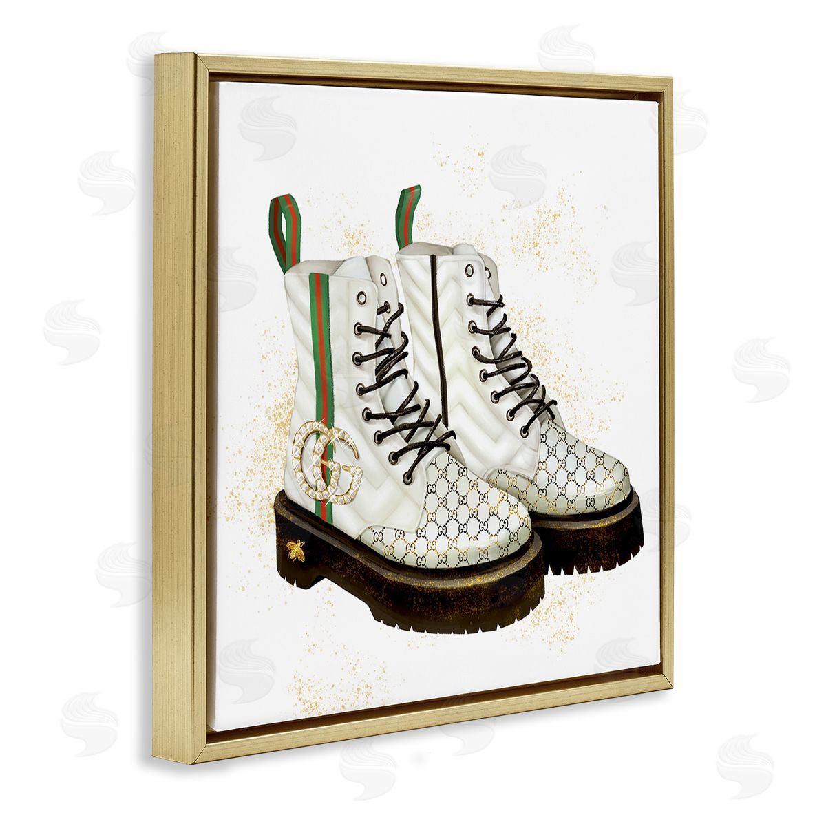 Ziwei Li Luxury Shoes Fashion Glam Gold Silver Diamond Pattern Gold Floating Frame Canvas Wall Art Print