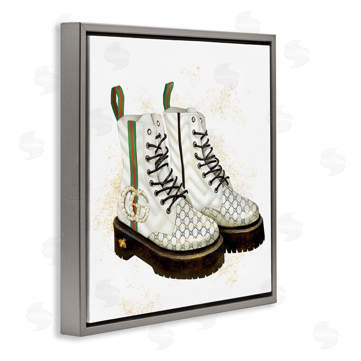 Ziwei Li Luxury Shoes Fashion Glam Gold Silver Diamond Pattern Gray Floating Frame Canvas Wall Art Print