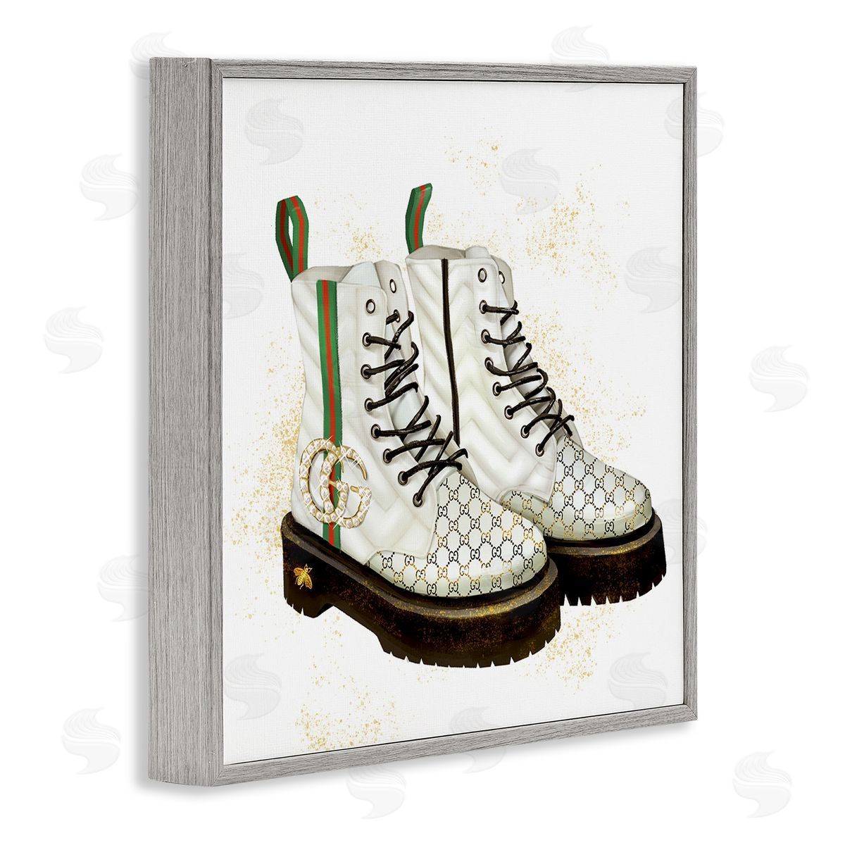 Ziwei Li Luxury Shoes Fashion Glam Gold Silver Diamond Pattern Gray Framed Glicee Wall Art Print