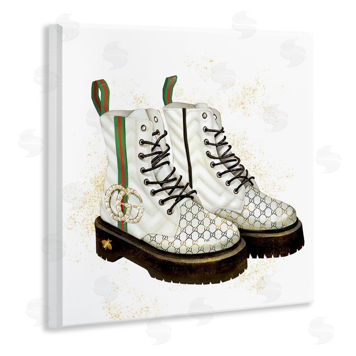 Ziwei Li Luxury Shoes Fashion Glam Gold Silver Diamond Pattern Wooden Wall Plaque Art Print