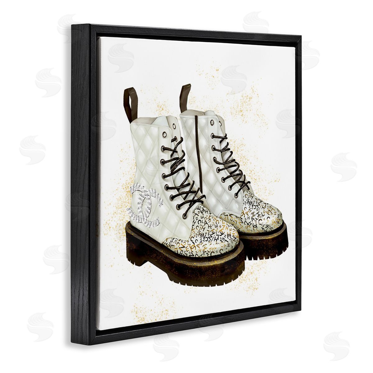 Ziwei Li Fancy Boots Sparkling Fashion Shoes Deluxe Pattern Black Floating Frame Canvas Wall Art Print