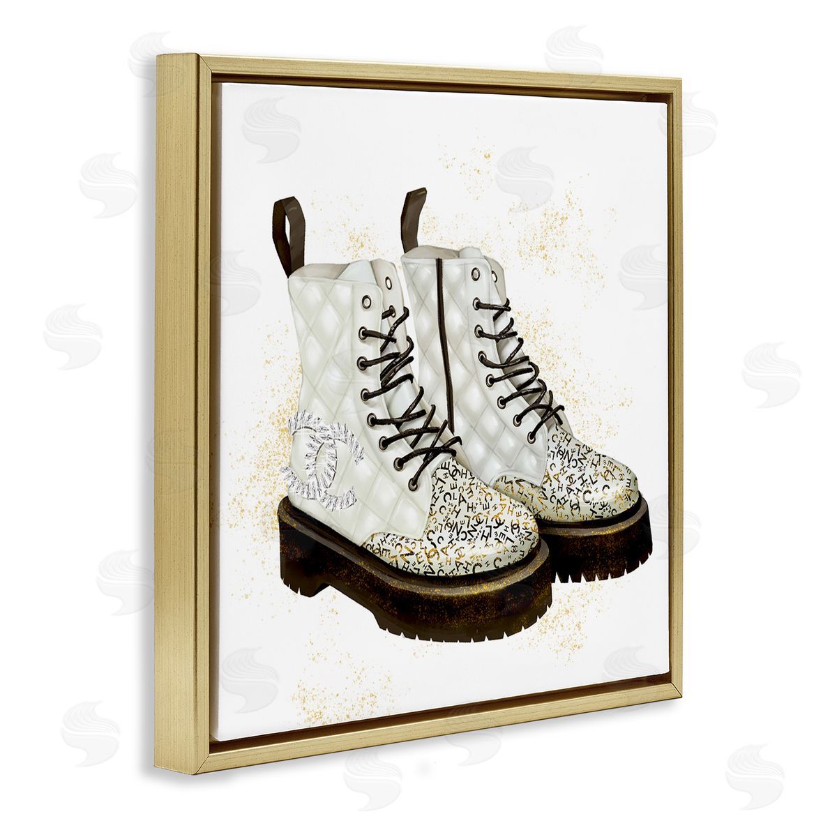 Ziwei Li Fancy Boots Sparkling Fashion Shoes Deluxe Pattern Gold Floating Frame Canvas Wall Art Print