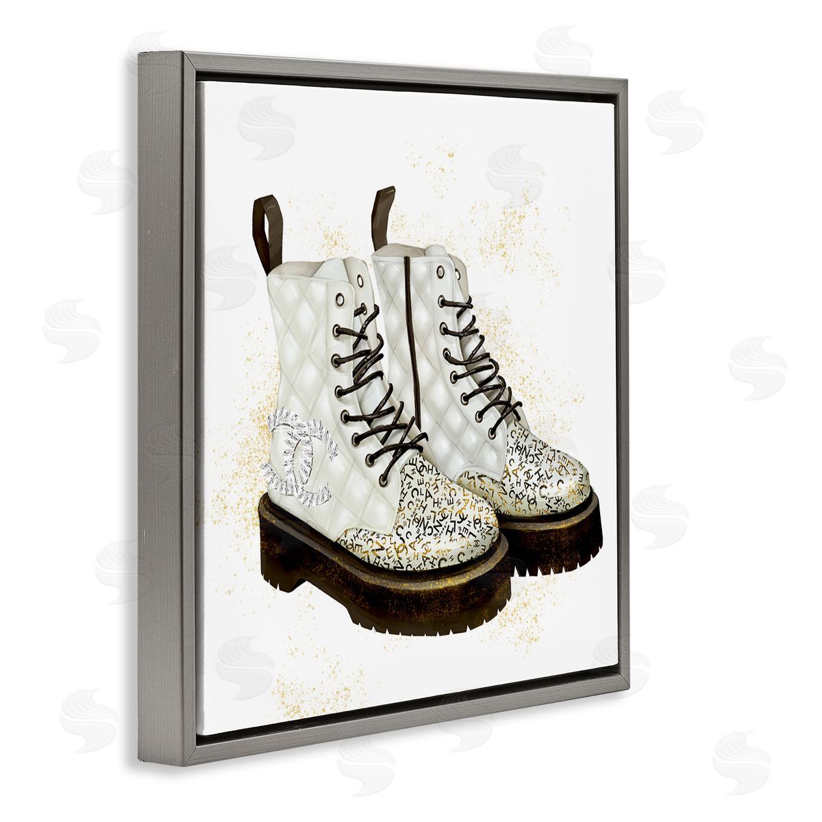 Ziwei Li Fancy Boots Sparkling Fashion Shoes Deluxe Pattern Gray Floating Frame Canvas Wall Art Print